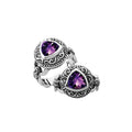 Sterling silver Balinese design ring with triangle shape Amethyst Quartz stone