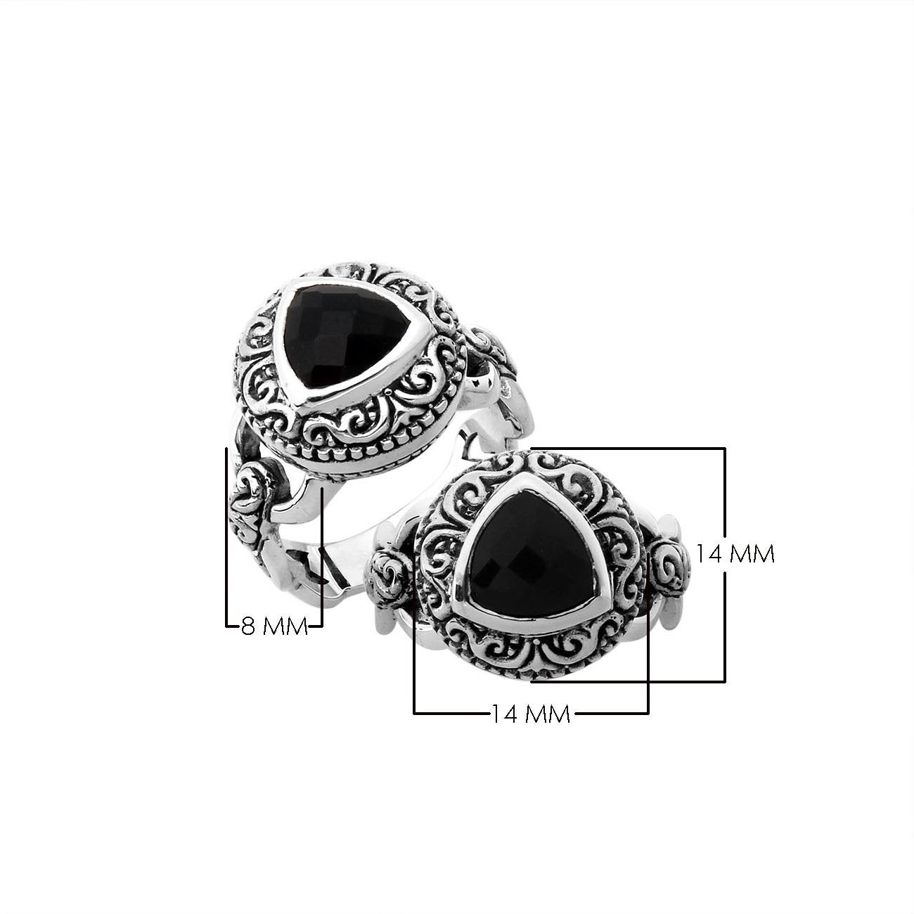 Sterling silver Balinese design ring with triangle shape Black Onyx stone