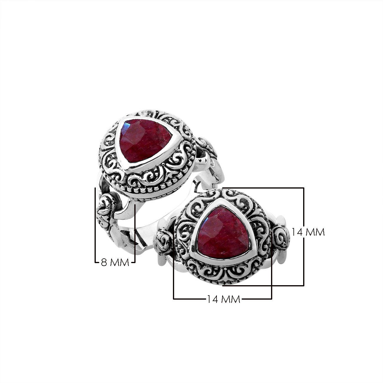 Sterling silver Balinese design ring with a triangle shape Ruby Stone