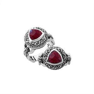 Sterling silver Balinese design ring with triangle shape Ruby stone