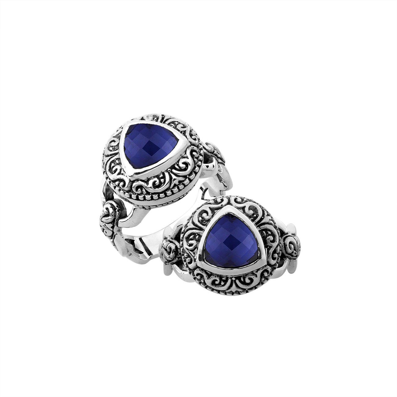 Sterling silver Balinese design ring with triangle shape Sapphire stone