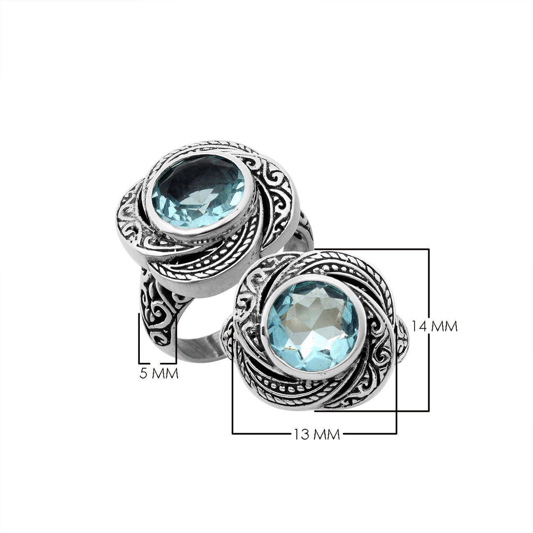 AR-6291-BT-6" Sterling Silver Ring With Blue Topaz Q. Jewelry Bali Designs Inc 