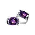 Sterling silver Balinese design ring with oval shape Amethyst Quartz stone