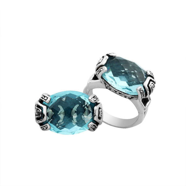 AR-6293-BT-7" Sterling Silver Ring With Blue Topaz Q. Jewelry Bali Designs Inc 