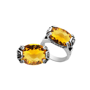 Sterling silver Balinese design ring with oval shape Citrine Quartz stone