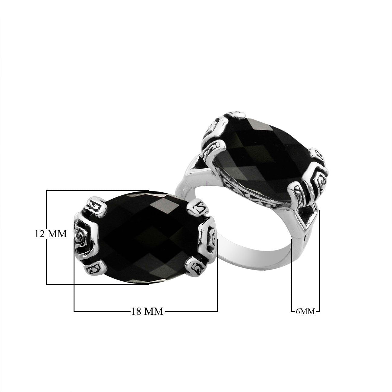 Sterling silver Balinese design ring with oval shape Black Onyx stone