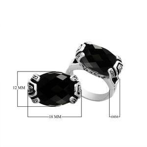 Sterling silver Balinese design ring with oval shape Black Onyx stone