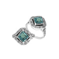 Sterling silver Balinese design ring with square shape Blue Topaz Quartz stone