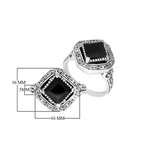 Sterling silver Balinese design ring with square shape Black Onyx stone