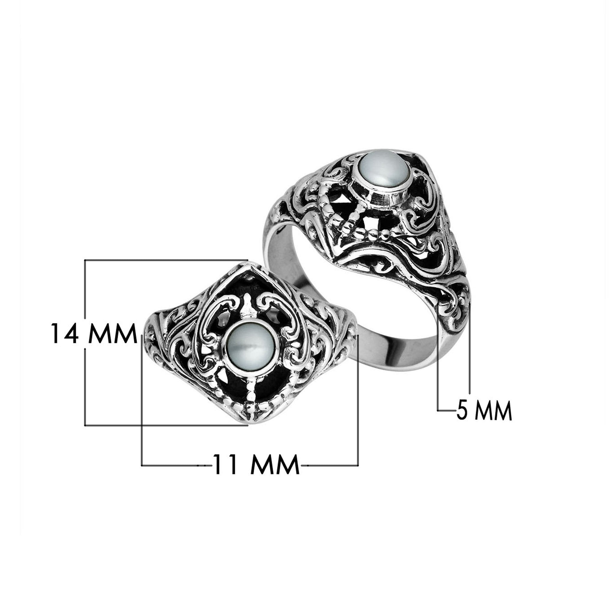 Sterling Silver Balinese Design Ring With Round Fresh Water Pearl