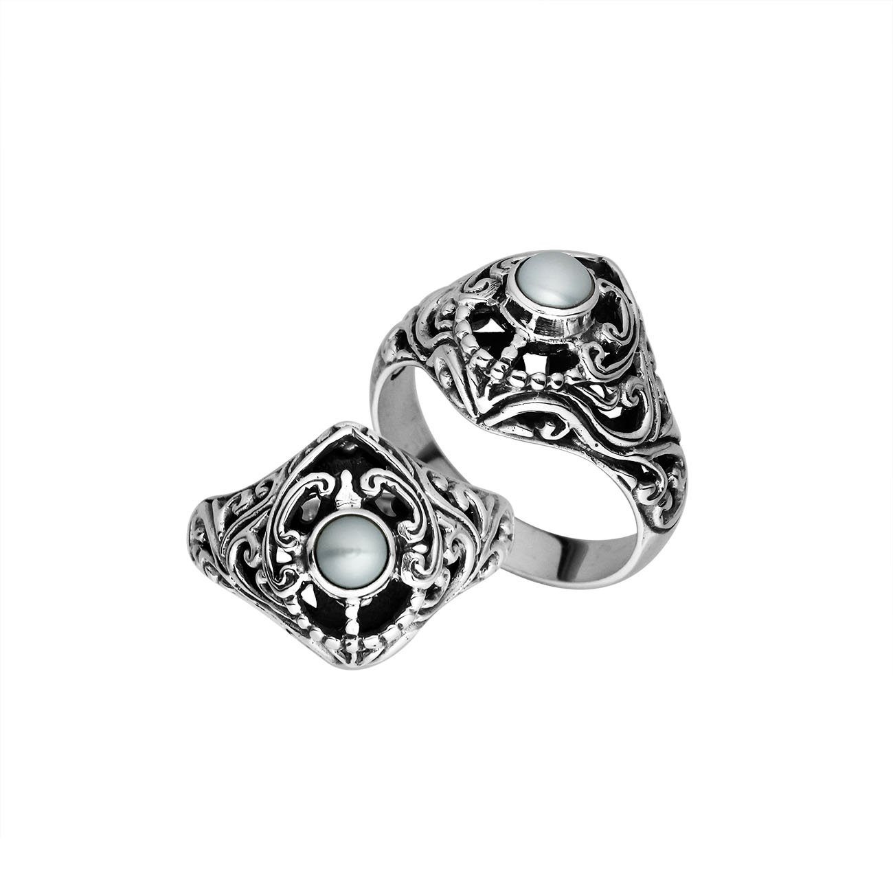 Sterling Silver Balinese Design Ring With Round Fresh Water Pearl