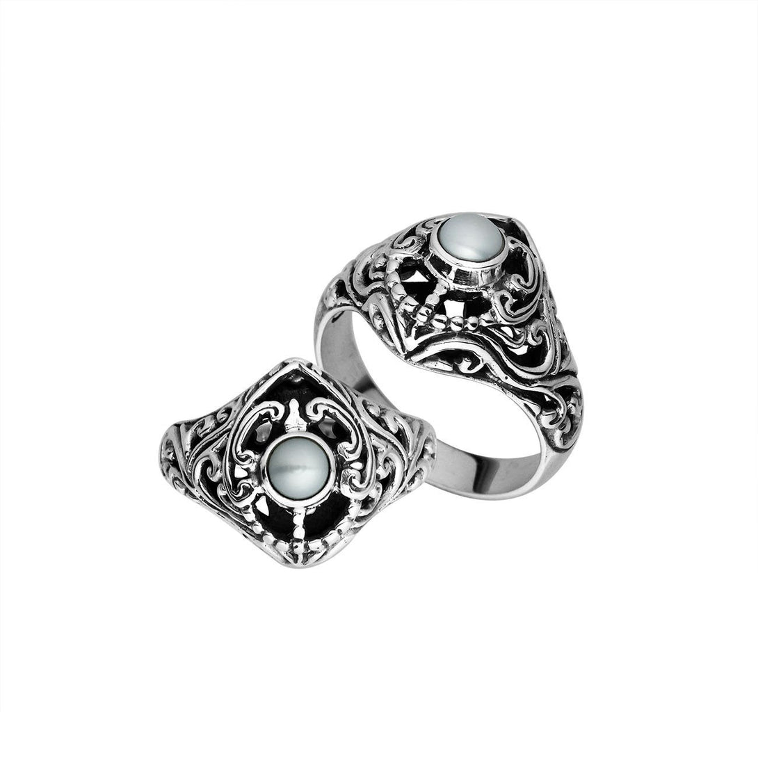 AR-6296-PE-8" Sterling Silver Ring With Round Mabe Pearl Jewelry Bali Designs Inc 