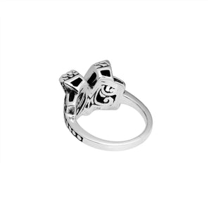 Sterling Silver Handcrafted Balinese crossover pattern ring with oxidized artistic detailing