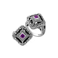 Sterling silver cushion shape ring with Amethyst Quartz in Balinese design