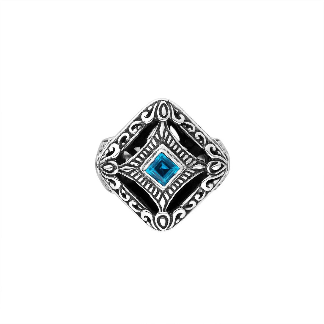 AR-6298-BT-6" Sterling Silver Cushion Shape Ring With Blue Topaz Jewelry Bali Designs Inc 