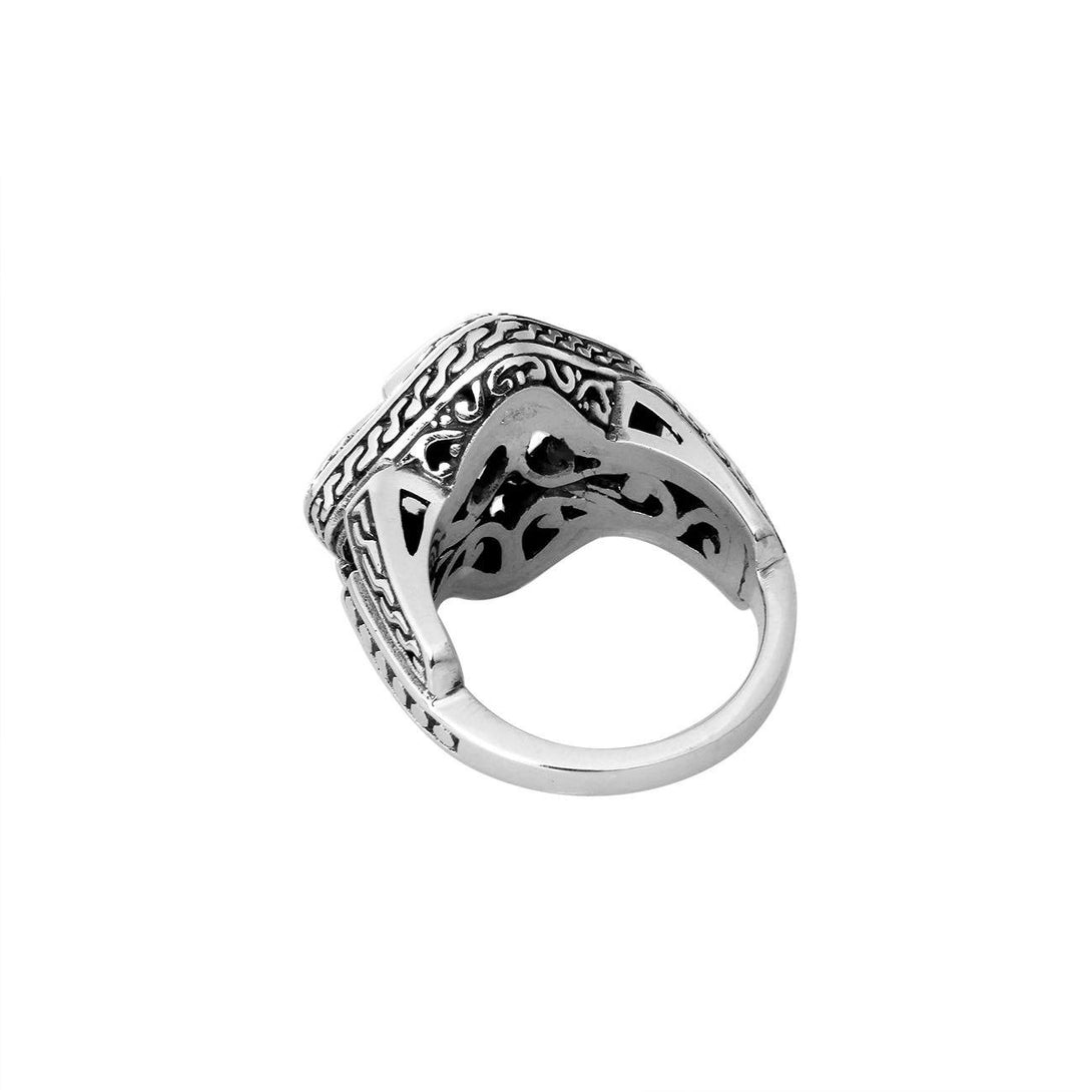 AR-6298-GA-8" Sterling Silver Cushion Shape Ring With Garnet Jewelry Bali Designs Inc 