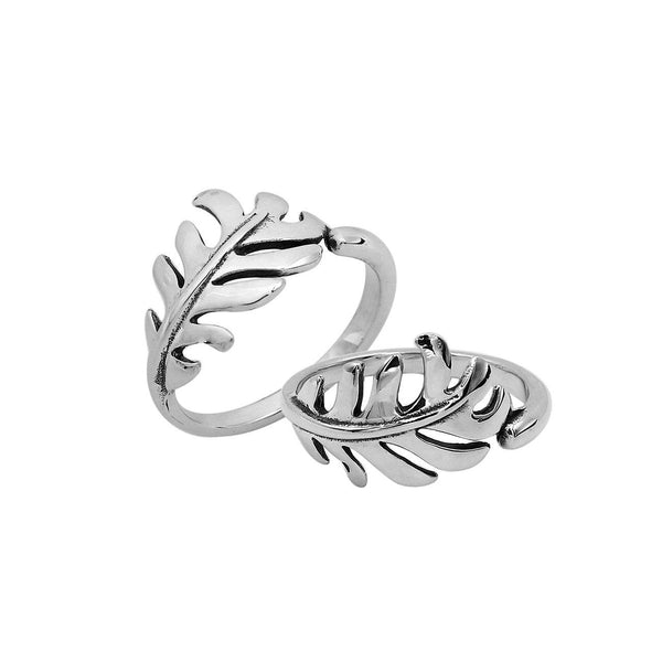 AR-6302-S-6" Sterling Silver Beautiful Simple Designer Feather Ring With Plain Silver Jewelry Bali Designs Inc 