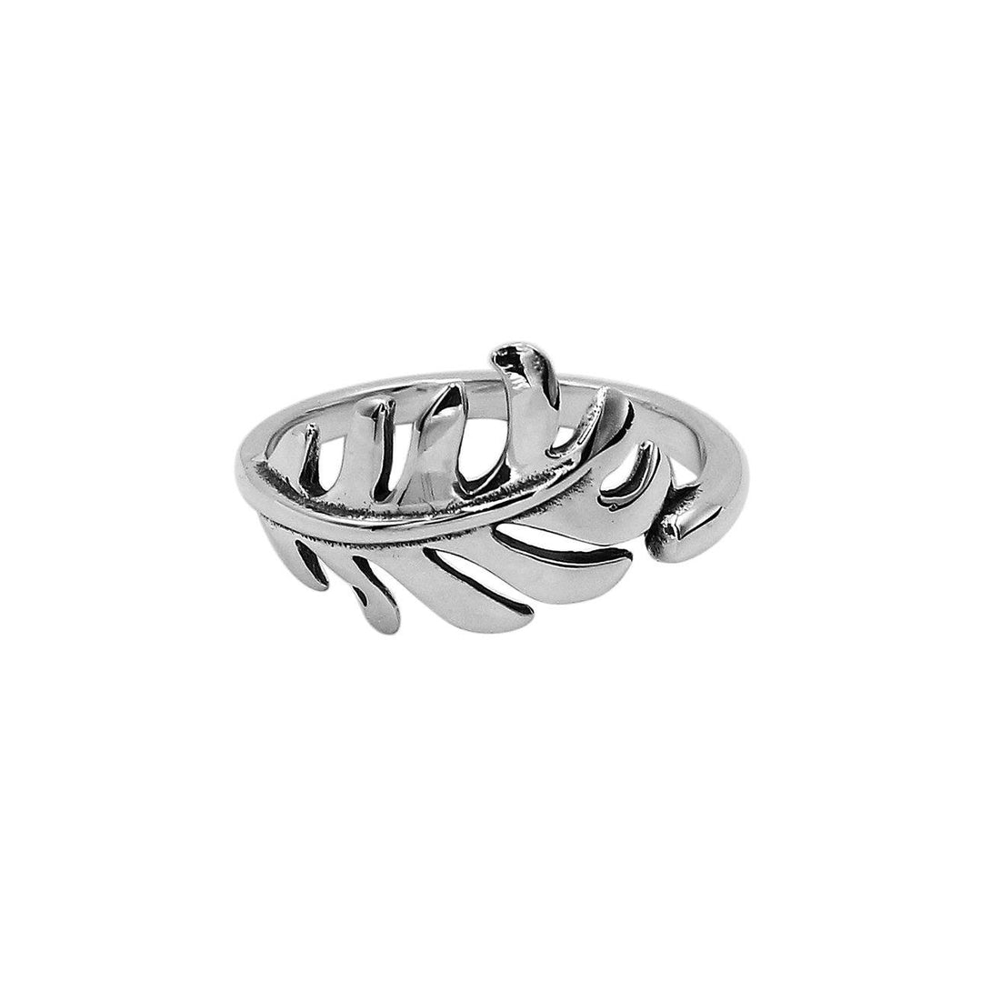 AR-6302-S-8" Sterling Silver Beautiful Simple Designer Feather Ring With Plain Silver Jewelry Bali Designs Inc 