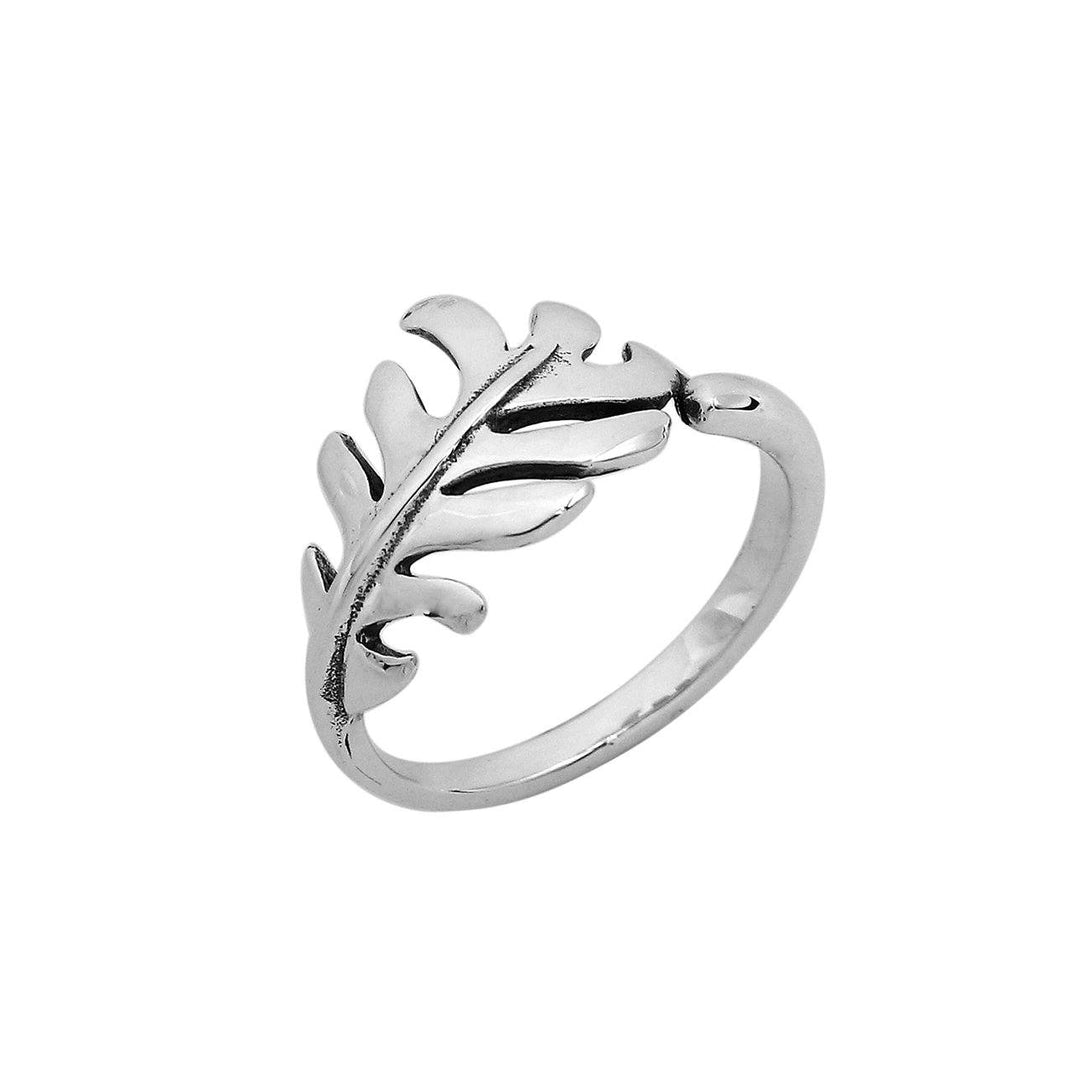 AR-6302-S-8" Sterling Silver Beautiful Simple Designer Feather Ring With Plain Silver Jewelry Bali Designs Inc 