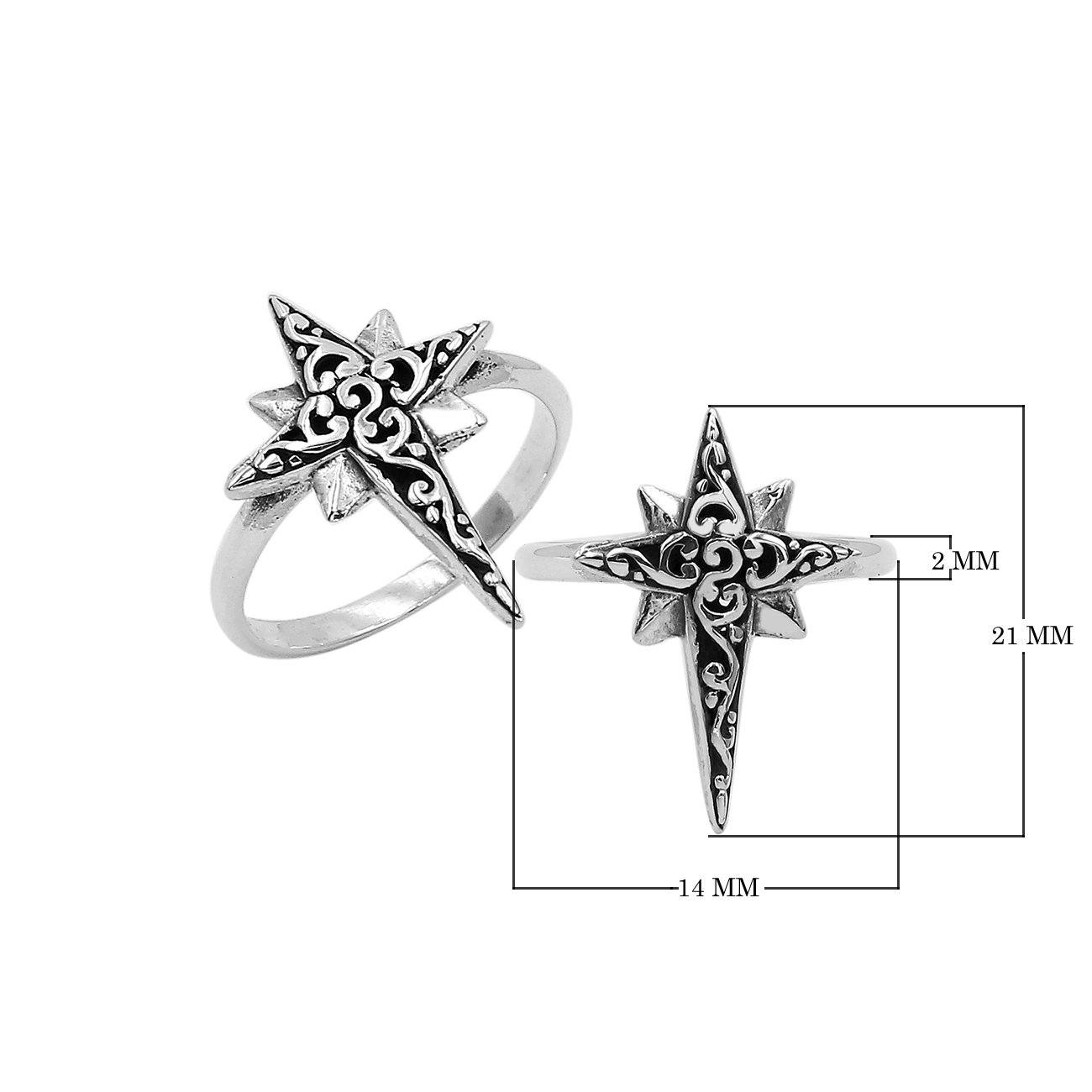 Sterling silver compass shape ring with elegant designer detailing