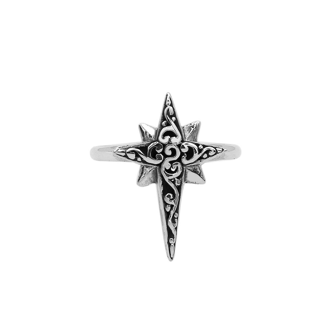 Sterling silver compass shape ring with elegant designer detailing