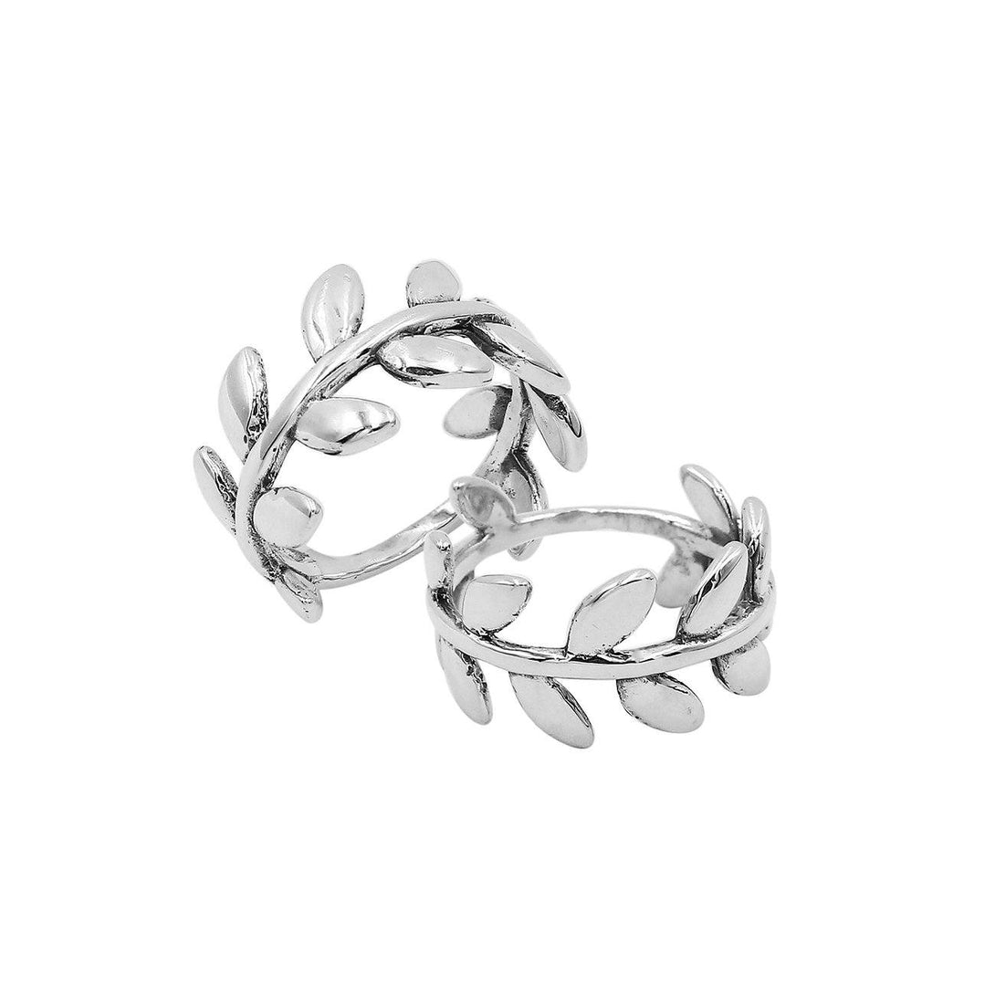 AR-6305-S-6" Sterling Silver Beautiful Simple Designer Leaf Ring With Plain Silver Jewelry Bali Designs Inc 