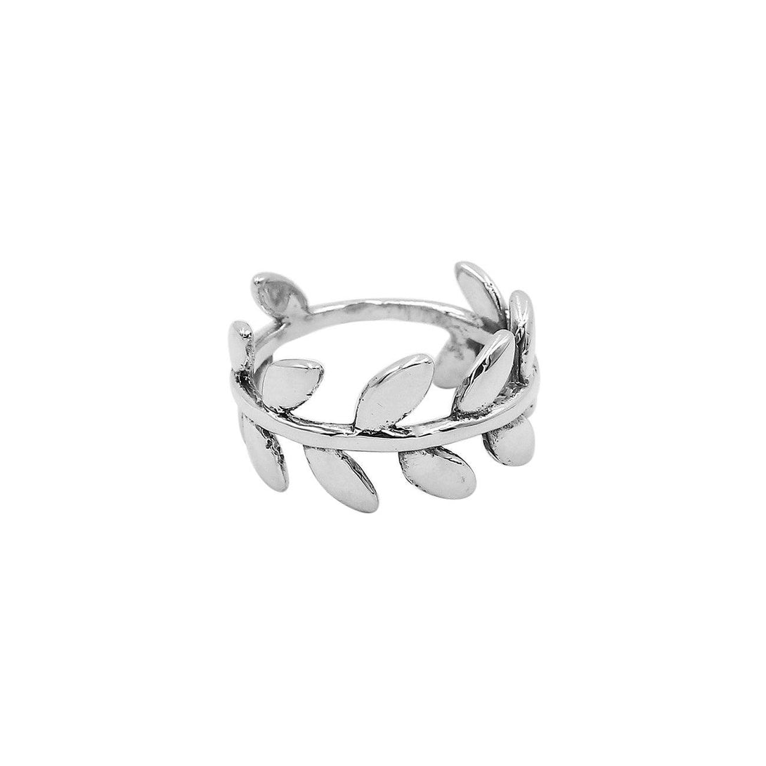 AR-6305-S-6" Sterling Silver Beautiful Simple Designer Leaf Ring With Plain Silver Jewelry Bali Designs Inc 