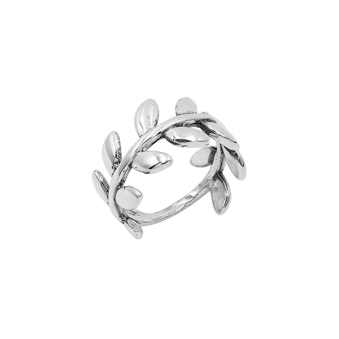 AR-6305-S-9" Sterling Silver Beautiful Simple Designer Leaf Ring With Plain Silver Jewelry Bali Designs Inc 