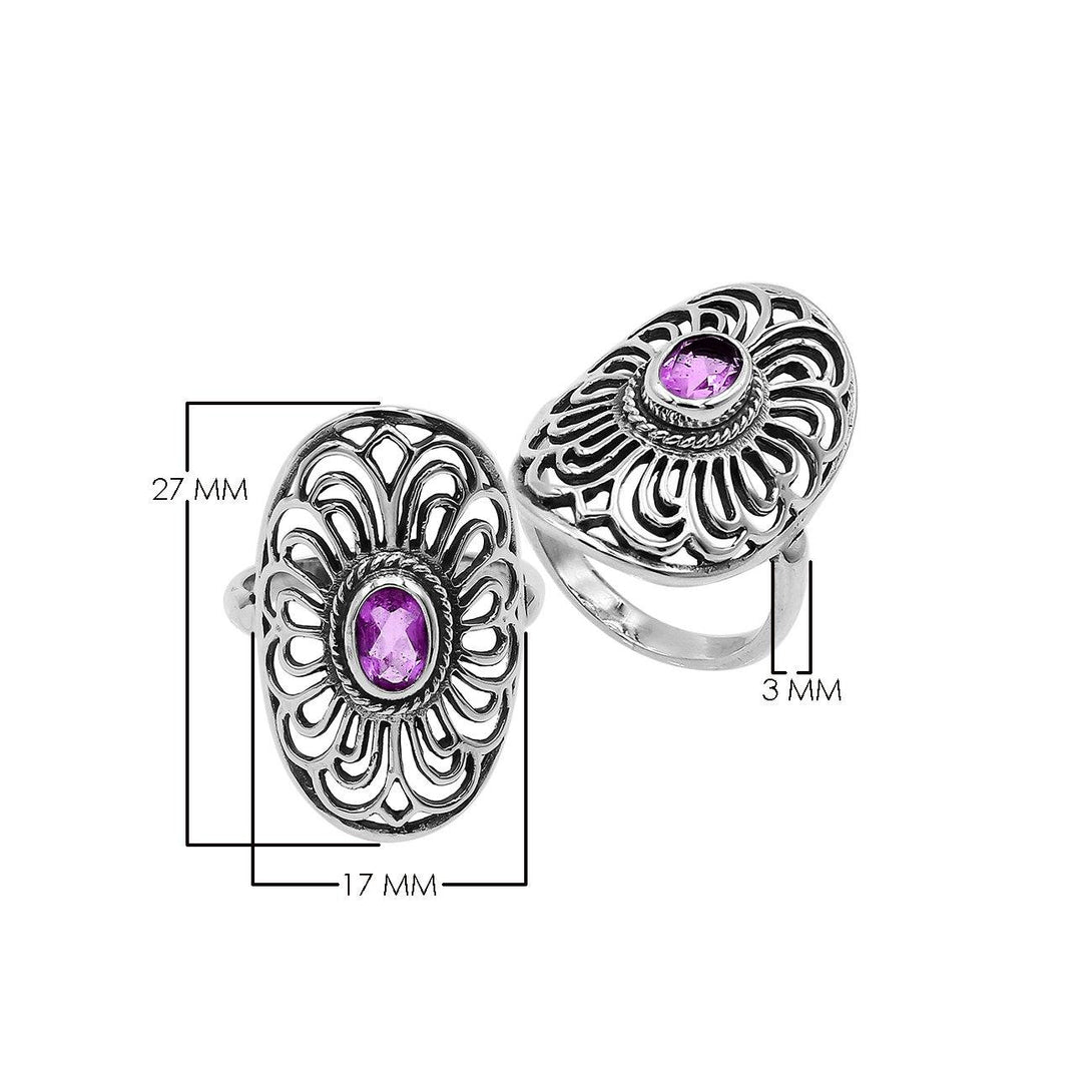 AR-6306-AM-6'' Sterling Silver Oval Shape Ring With Amethyst Jewelry Bali Designs Inc 