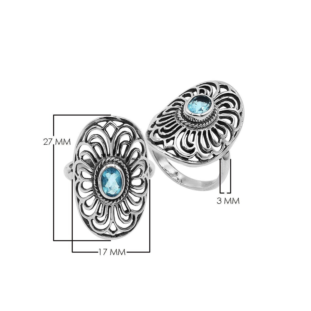 AR-6306-BT-6'' Sterling Silver Oval Shape Ring With Blue Topaz Jewelry Bali Designs Inc 