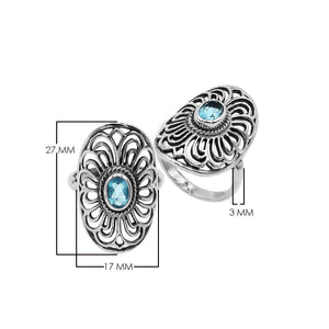 Sterling Silver Oval Shape Ring With Blue Topaz Quartz In Balinese Designer Style