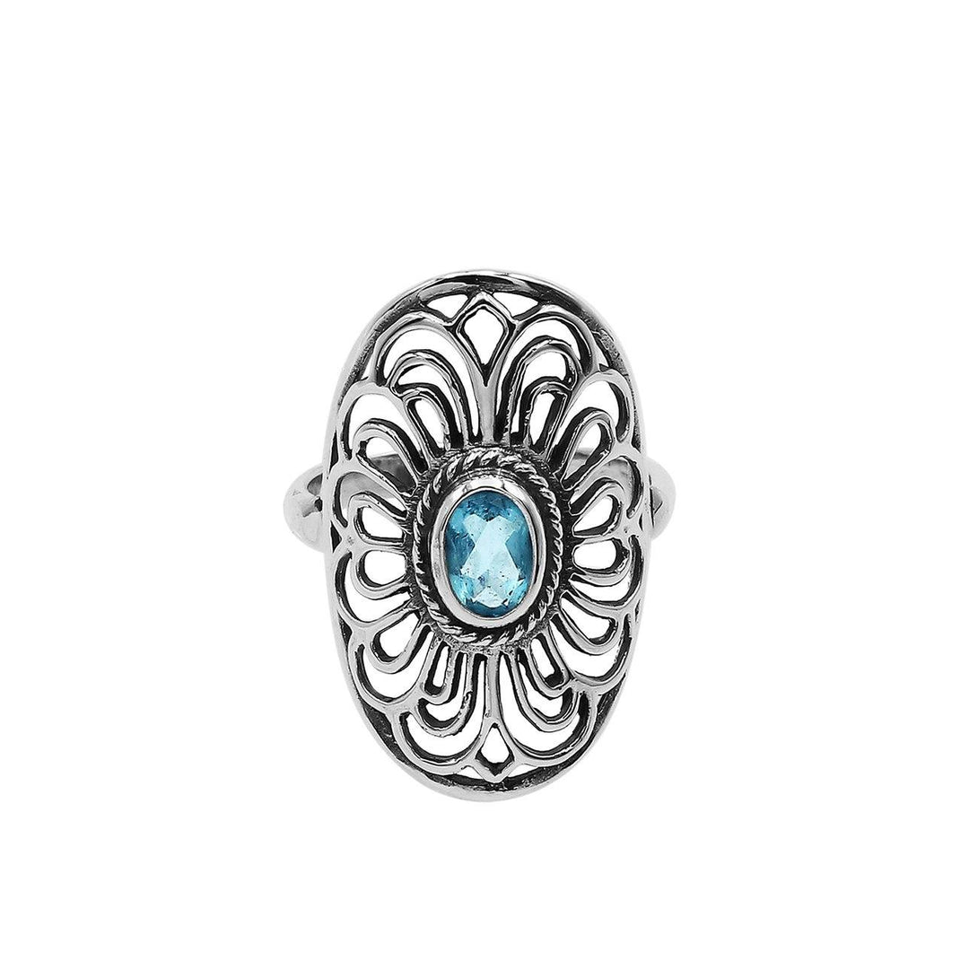 AR-6306-BT-7'' Sterling Silver Oval Shape Ring With Blue Topaz Jewelry Bali Designs Inc 