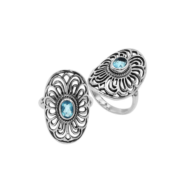 AR-6306-BT-8'' Sterling Silver Oval Shape Ring With Blue Topaz Jewelry Bali Designs Inc 