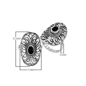 Sterling Silver Oval Shape Ring With Black Onyx  In Balinese Designer Style