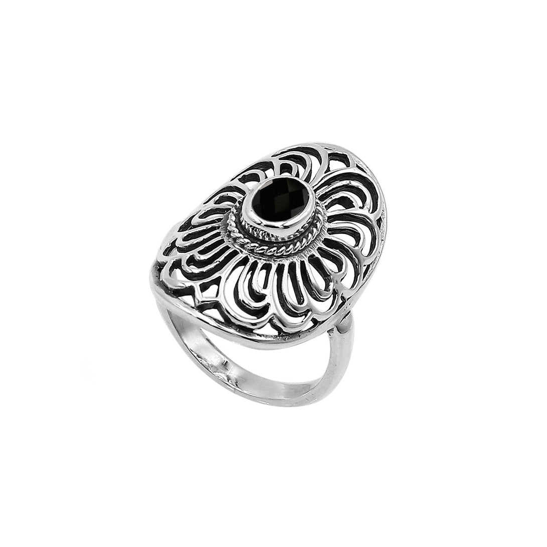 AR-6306-OX-6'' Sterling Silver Oval Shape Ring With Black Onyx Jewelry Bali Designs Inc 