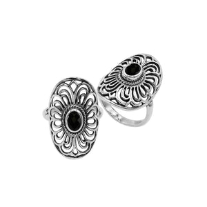 Sterling Silver Oval Shape Ring With Black Onyx In Balinese Designer Style