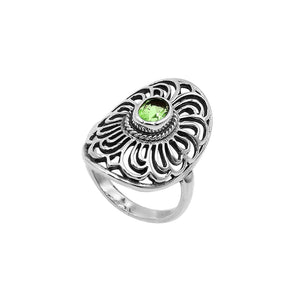 Sterling Silver Oval Shape Ring With Peridot Quartz In Balinese Designer Style