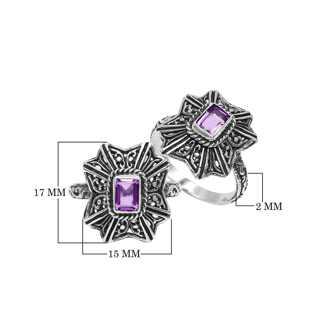 Sterling Silver Designer Ring With Amethyst Quartz In Balinese Style