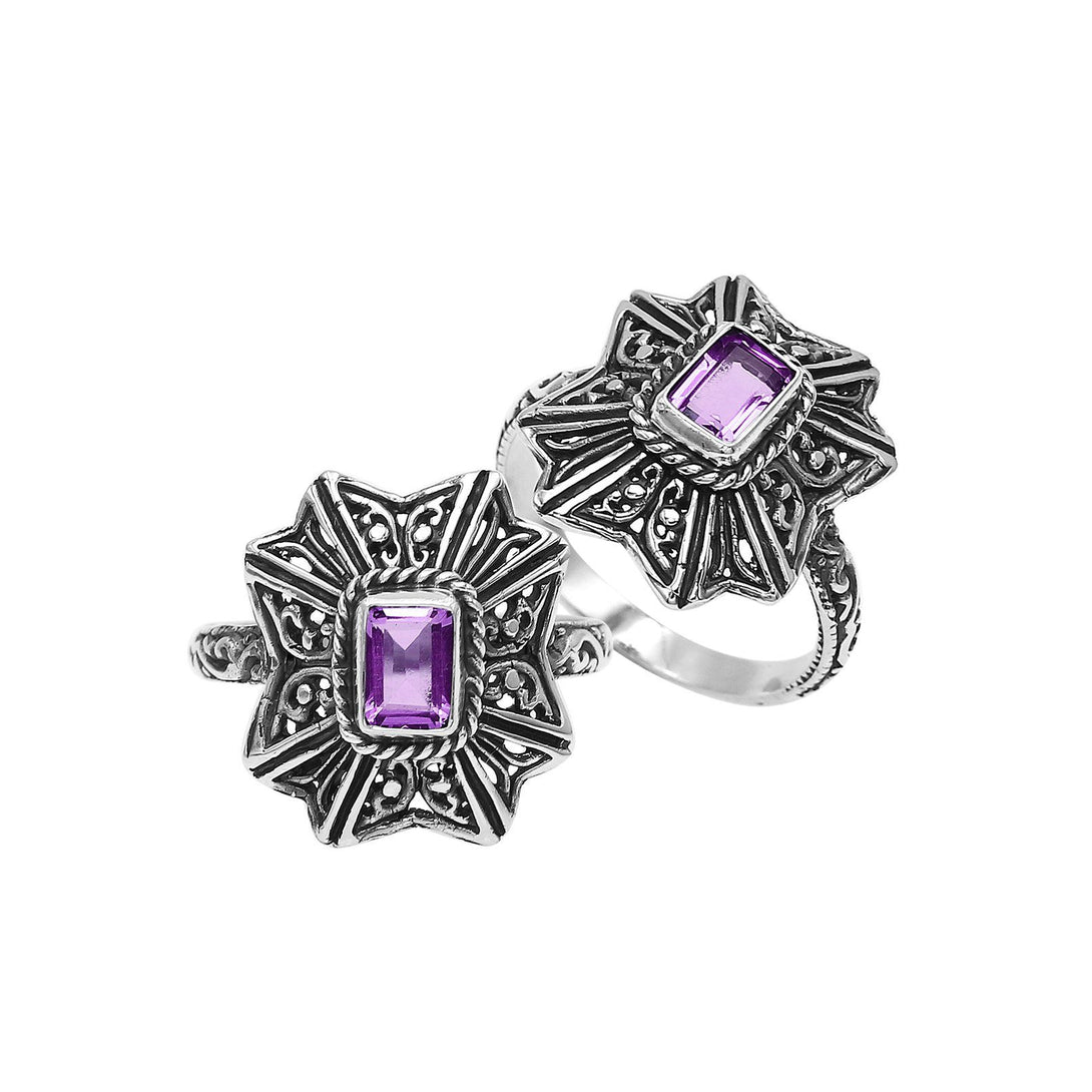 AR-6307-AM-6" Sterling Silver Designer Ring With Amethyst Jewelry Bali Designs Inc 