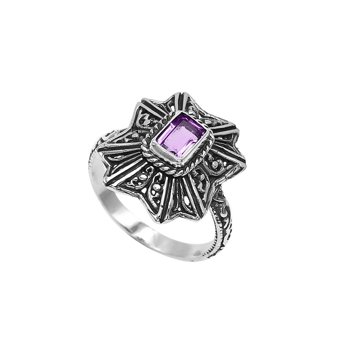 Sterling Silver Designer Ring With Amethyst Quartz In Balinese Style