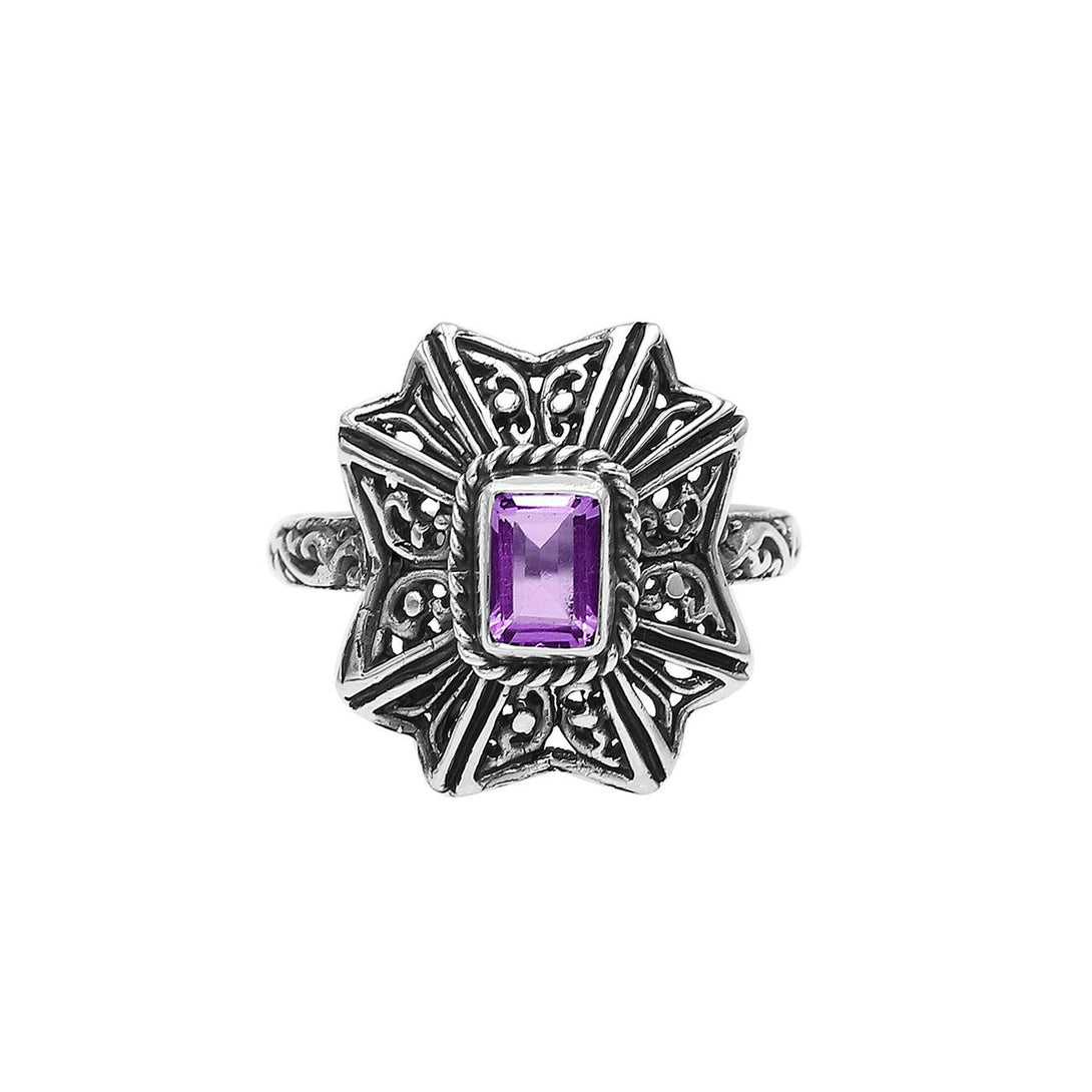 Sterling Silver Designer Ring With Amethyst Quartz In Balinese Style