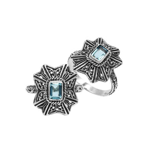 Sterling Silver Designer Ring With Blue Topaz Quartz In Balinese Style