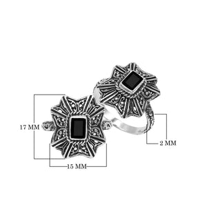 Sterling Silver Black Onyx Ring In Traditional Balinese Designer Pattern