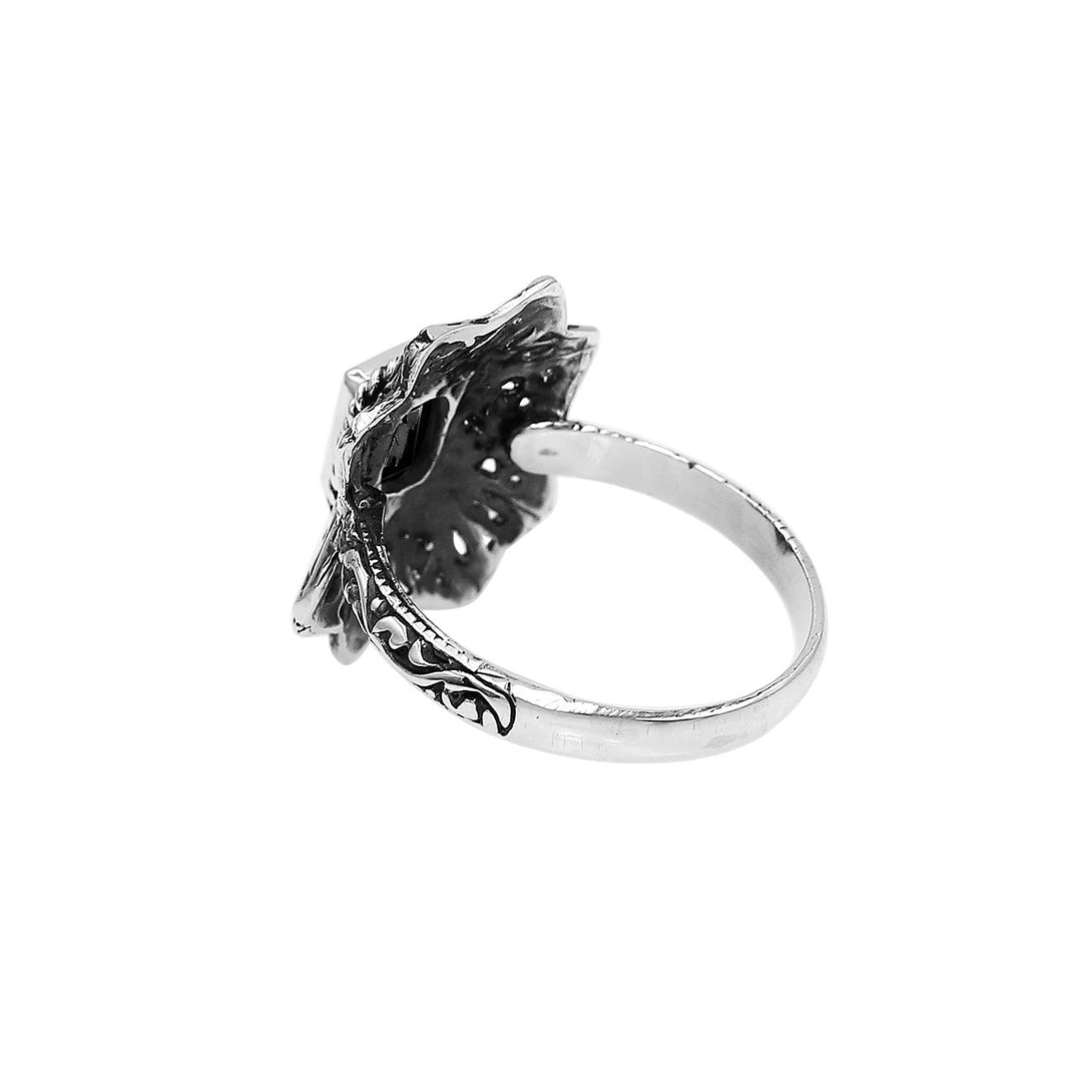 Sterling Silver Black Onyx Ring In Traditional Balinese Designer Pattern