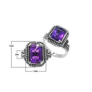 Sterling Silver Rectangular Ring With Amethyst Quartz In Balinese Designer Setting