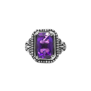 Sterling Silver Rectangular Ring With Amethyst Quartz In Balinese Designer Setting
