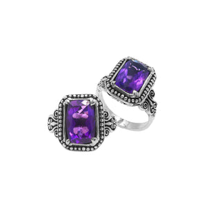 Sterling Silver Rectangular Ring With Amethyst Quartz In Balinese Designer Setting