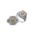 Sterling Silver Rectangular Ring With Citrine Quartz In Balinese Designer Pattern