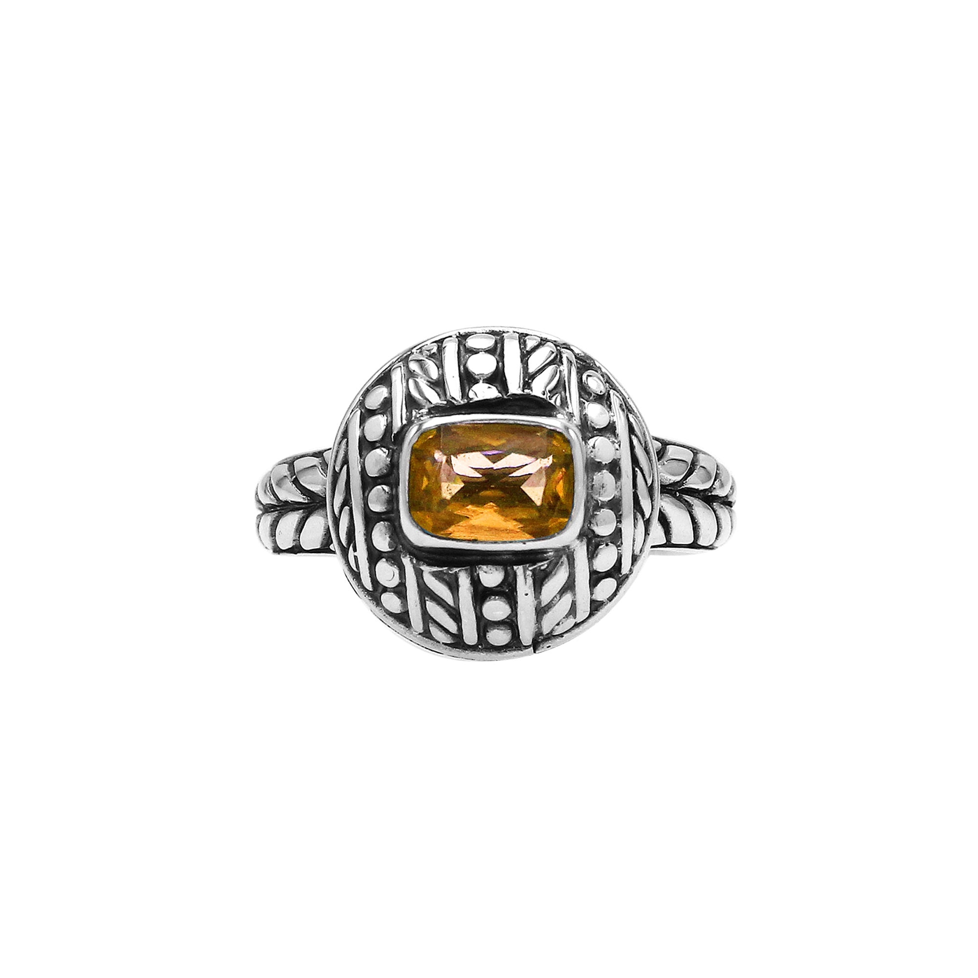 Sterling Silver Balinese Pattern Ring With Citrine Quartz For Wholesale