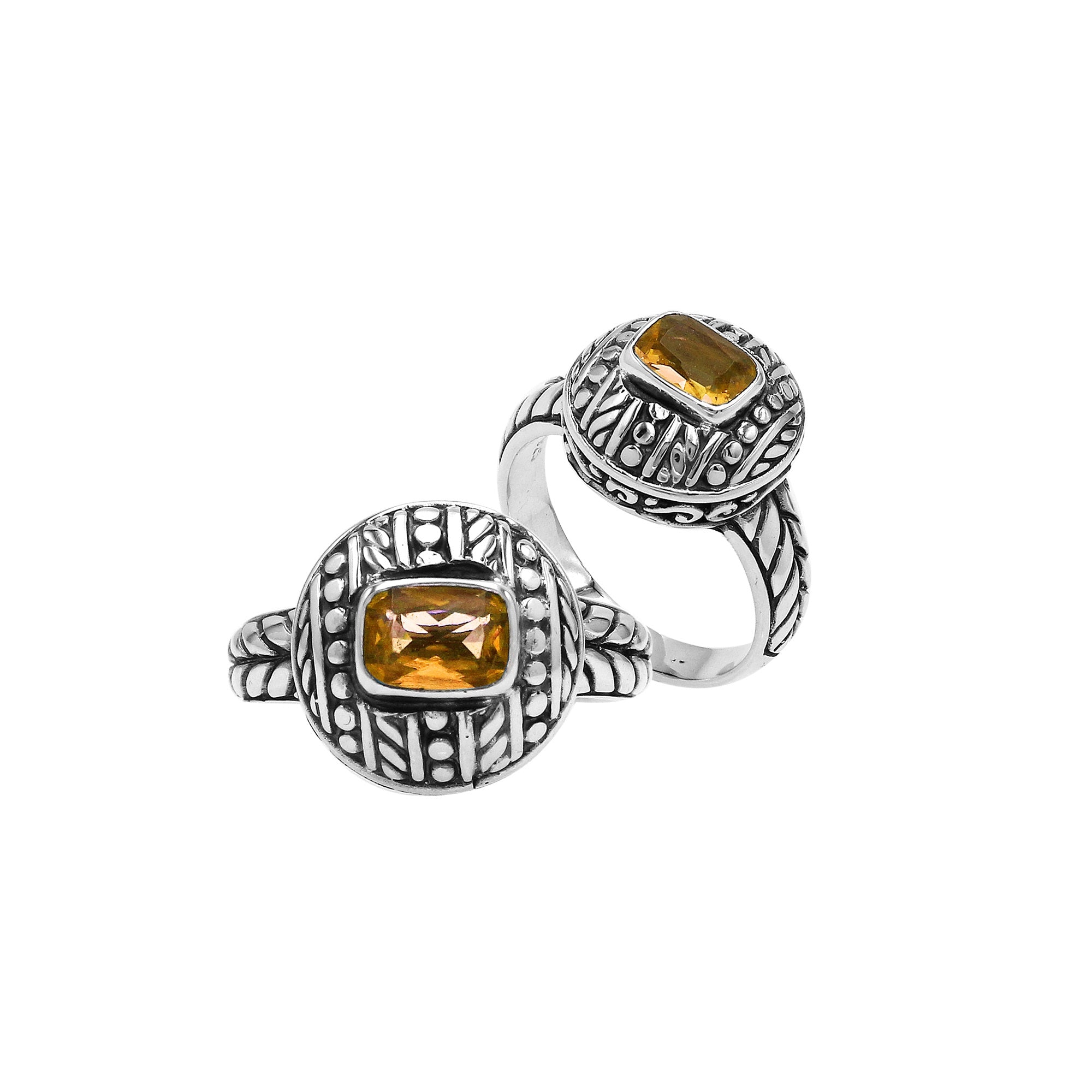 Sterling Silver Balinese Pattern Ring With Citrine Quartz For Wholesale